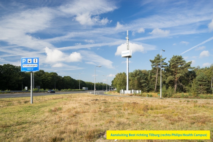 Foto oprit A58 ter hoogte van Philips Health Campus Best / Foto: Rijkswaterstaat
